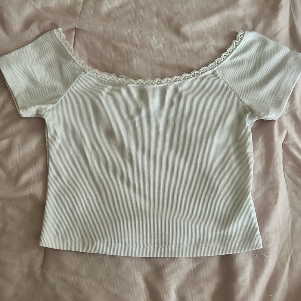 Charlotte Russe White Lace-Trimmed Blouse